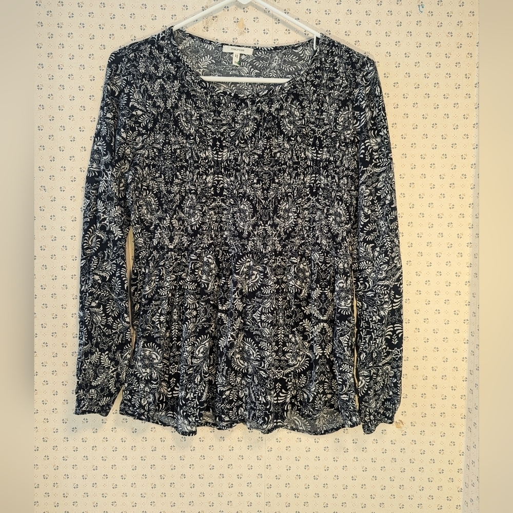 Maurice Smocked Bell sleeves Women's Top M Black white floral fairy